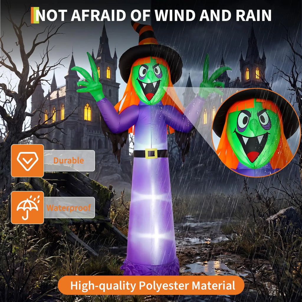 Leuchtende Hexen-Halloween-Dekoration zum Aufblasen – Riesige beleuchtete Garten-Deko mit integrierten LED-Lichtern