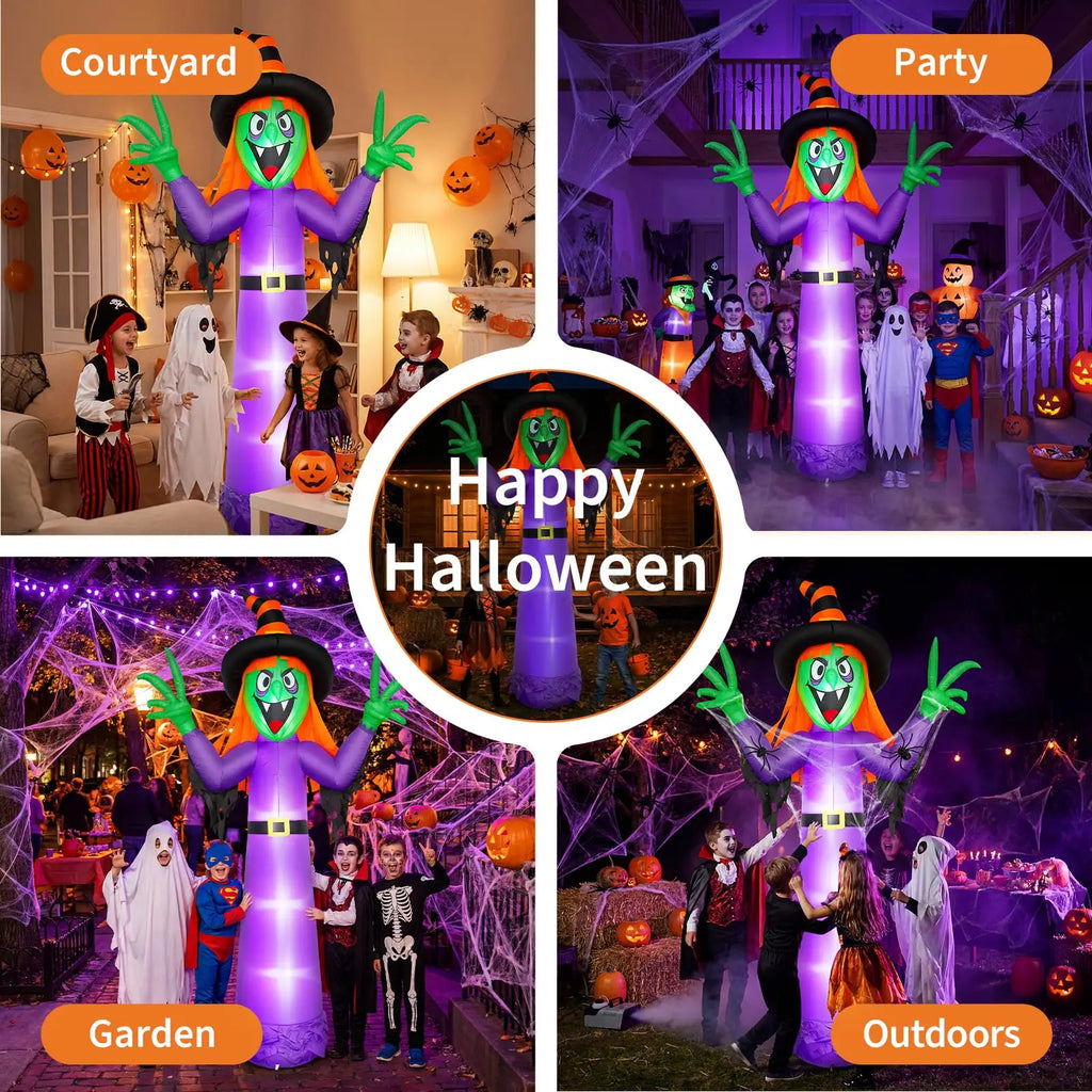 Leuchtende Hexen-Halloween-Dekoration zum Aufblasen – Riesige beleuchtete Garten-Deko mit integrierten LED-Lichtern