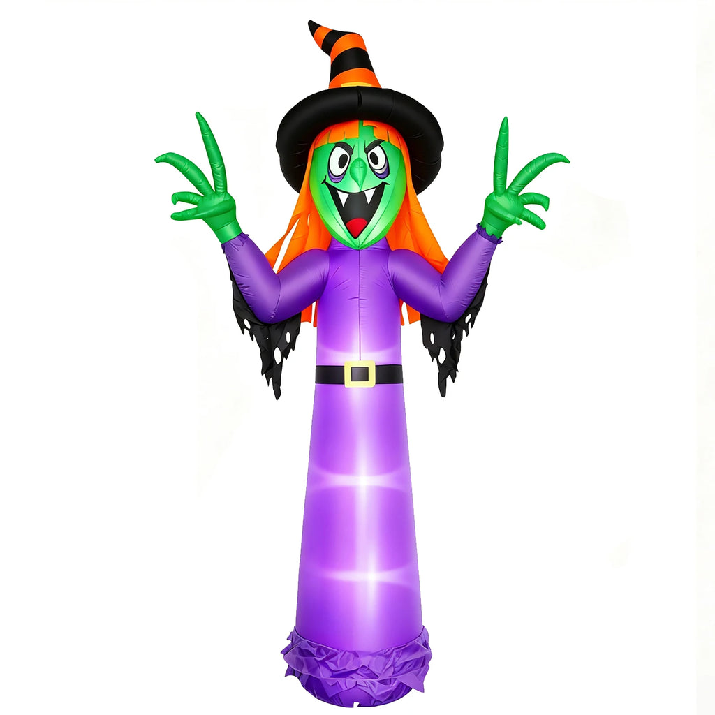 Leuchtende Hexen-Halloween-Dekoration zum Aufblasen – Riesige beleuchtete Garten-Deko mit integrierten LED-Lichtern