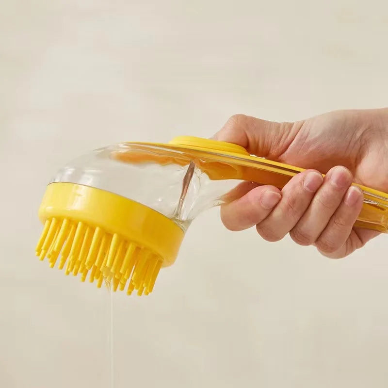 Cepillo de baño para mascotas – Herramienta de aseo todo en uno con dispensador de jabón para perros y gatos
