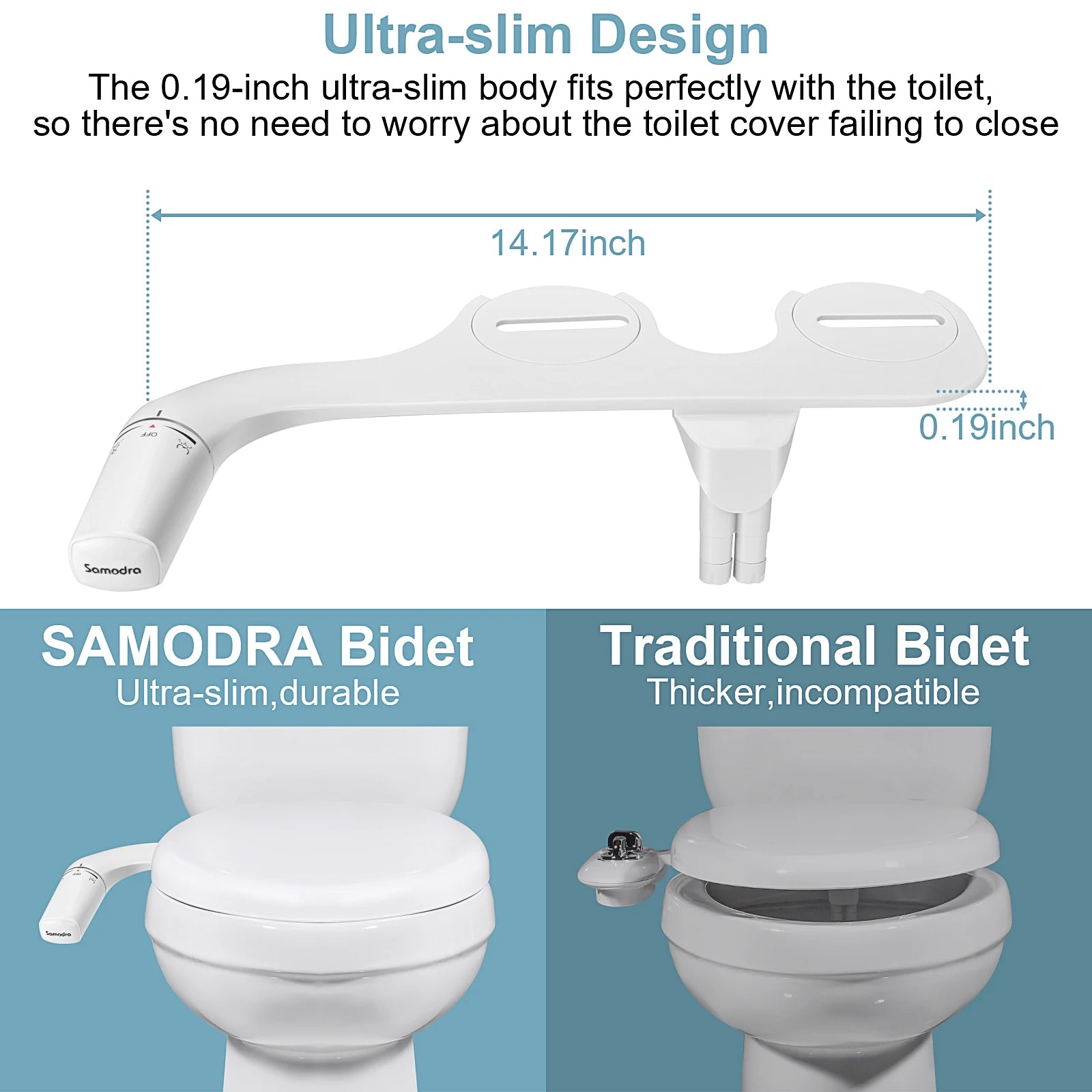 Adjustable Non-Electric Bidet Toilet Seat - Ultra-Thin Installation