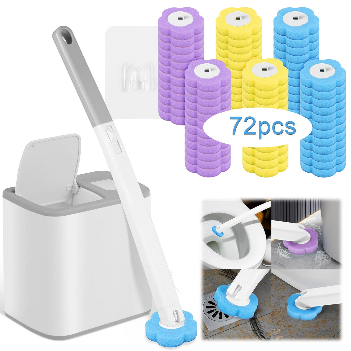 Disposable Scented Brush Heads with Auto Lid Holder & 360° Deep Cleaning