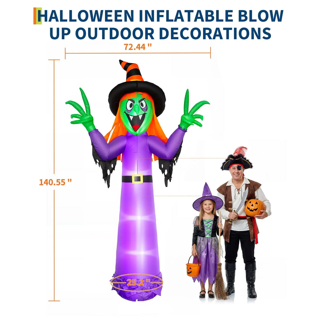 Leuchtende Hexen-Halloween-Dekoration zum Aufblasen – Riesige beleuchtete Garten-Deko mit integrierten LED-Lichtern