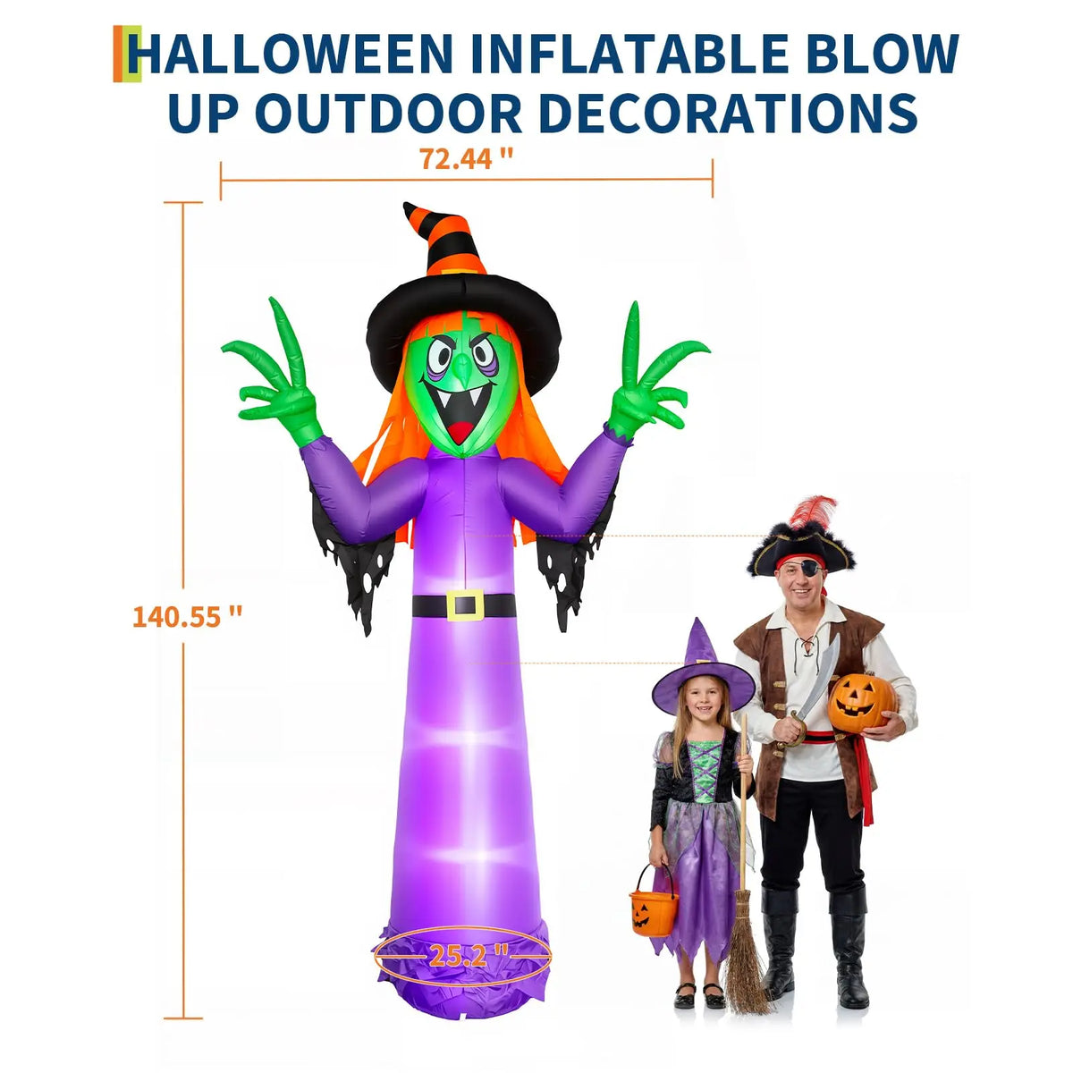 Leuchtende Hexen-Halloween-Dekoration zum Aufblasen – Riesige beleuchtete Garten-Deko mit integrierten LED-Lichtern