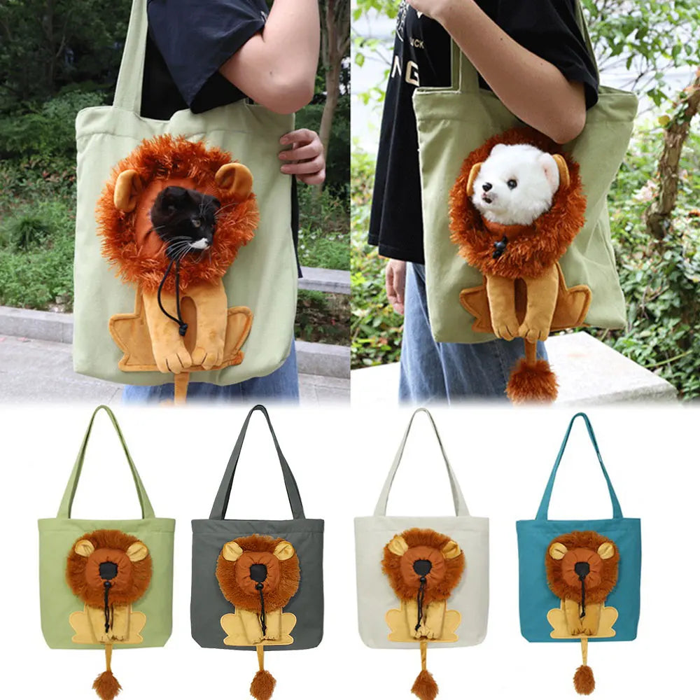 Bolso de Hombro para Mascotas León – Lona de Algodón Suave para Gatos y Perros Pequeños