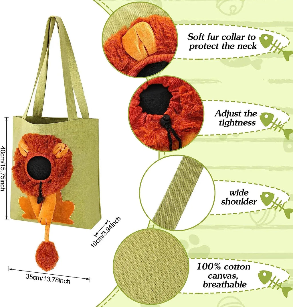 Bolso de Hombro para Mascotas León – Lona de Algodón Suave para Gatos y Perros Pequeños