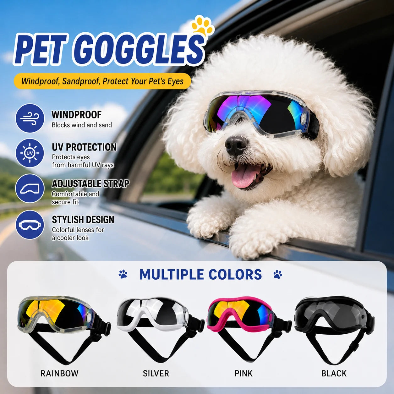 Pet Adjustable Dog Goggles – Anti-UV Sun Glasses for Eye Protection