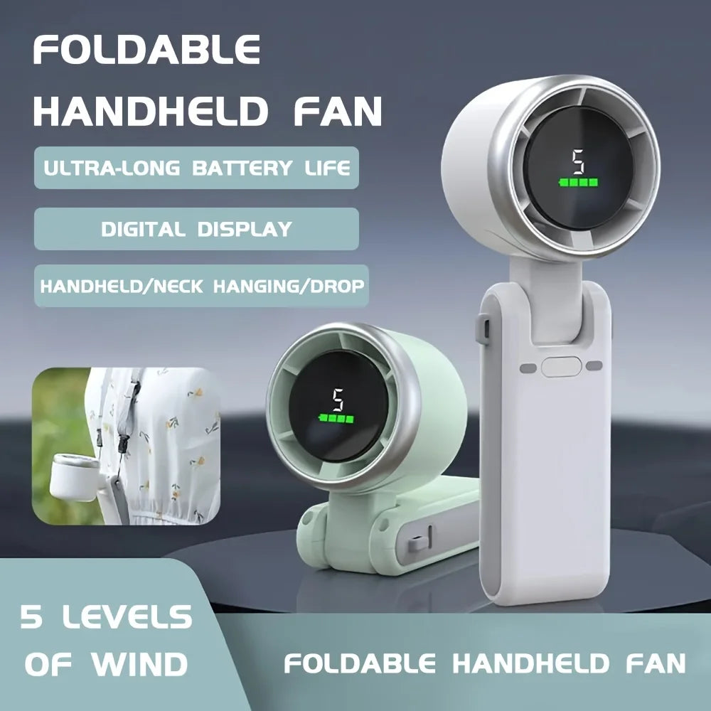 Ventilador portátil plegable con pantalla digital y recargable por USB