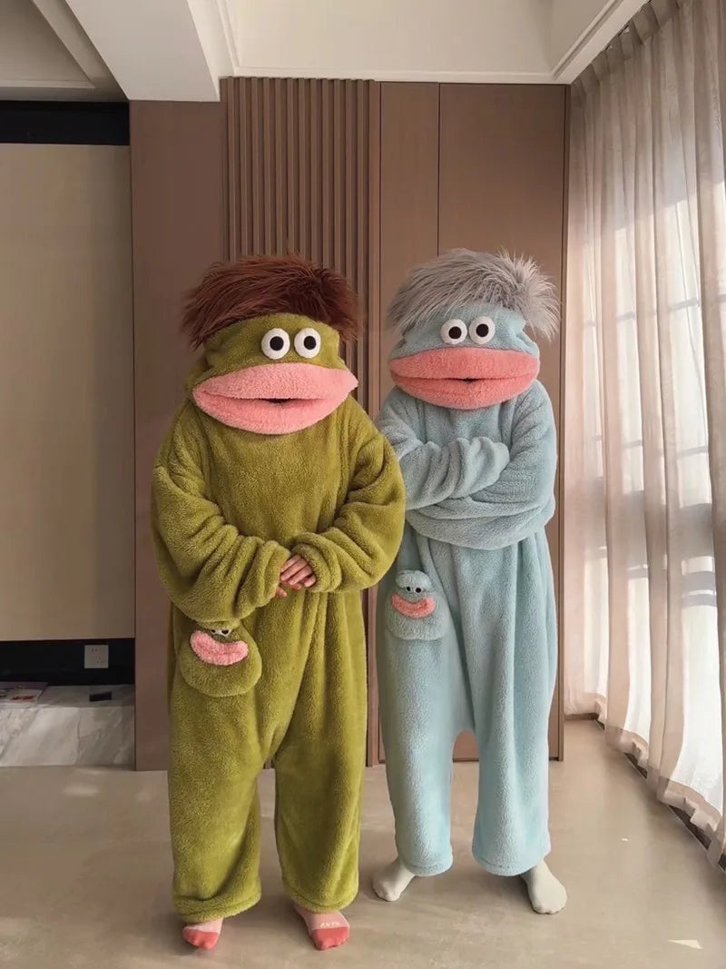 Funny Monster Onesie – Thick Coral Fleece Winter Pajamas for Adults & Couples