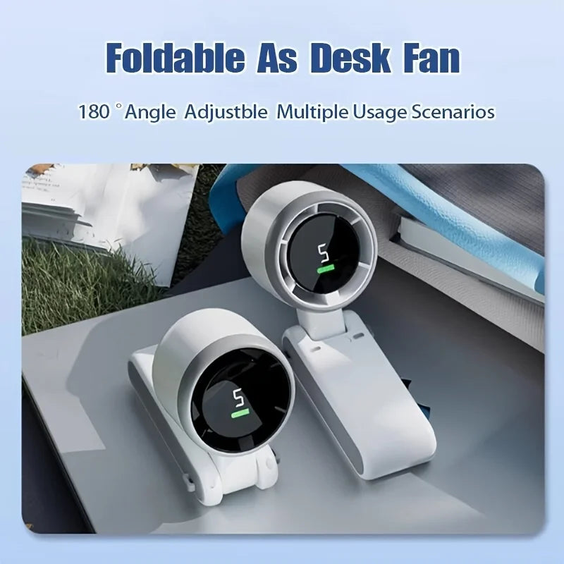 Ventilador portátil plegable con pantalla digital y recargable por USB