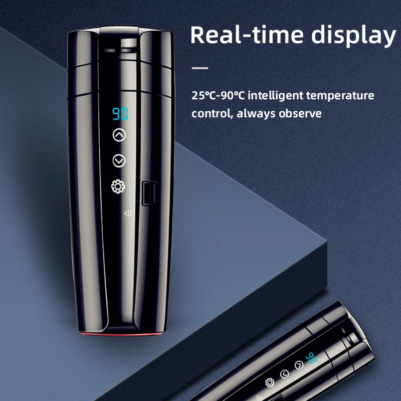 Taza calefactora portátil para coche de acero inoxidable con pantalla táctil