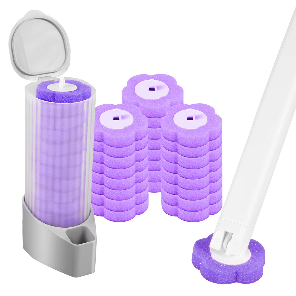 Disposable Scented Brush Heads with Auto Lid Holder & 360° Deep Cleaning