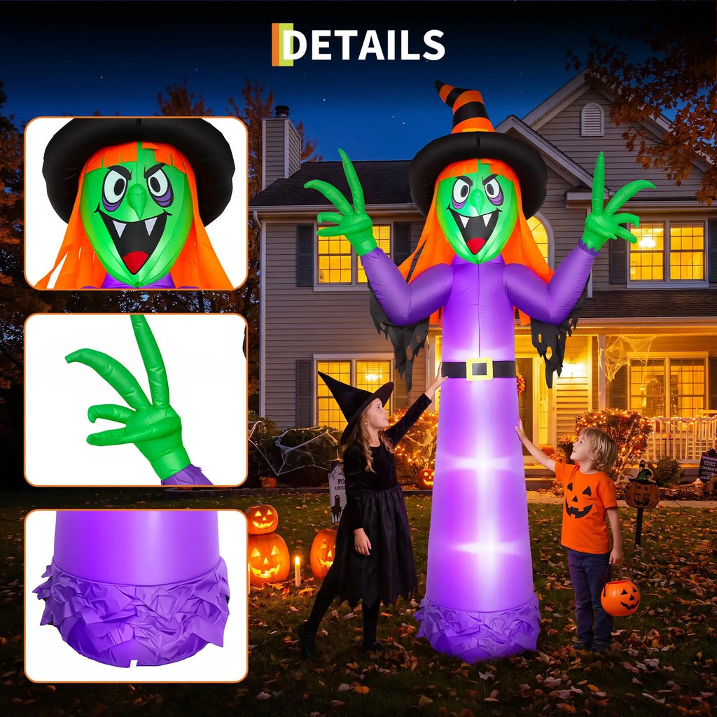 Leuchtende Hexen-Halloween-Dekoration zum Aufblasen – Riesige beleuchtete Garten-Deko mit integrierten LED-Lichtern