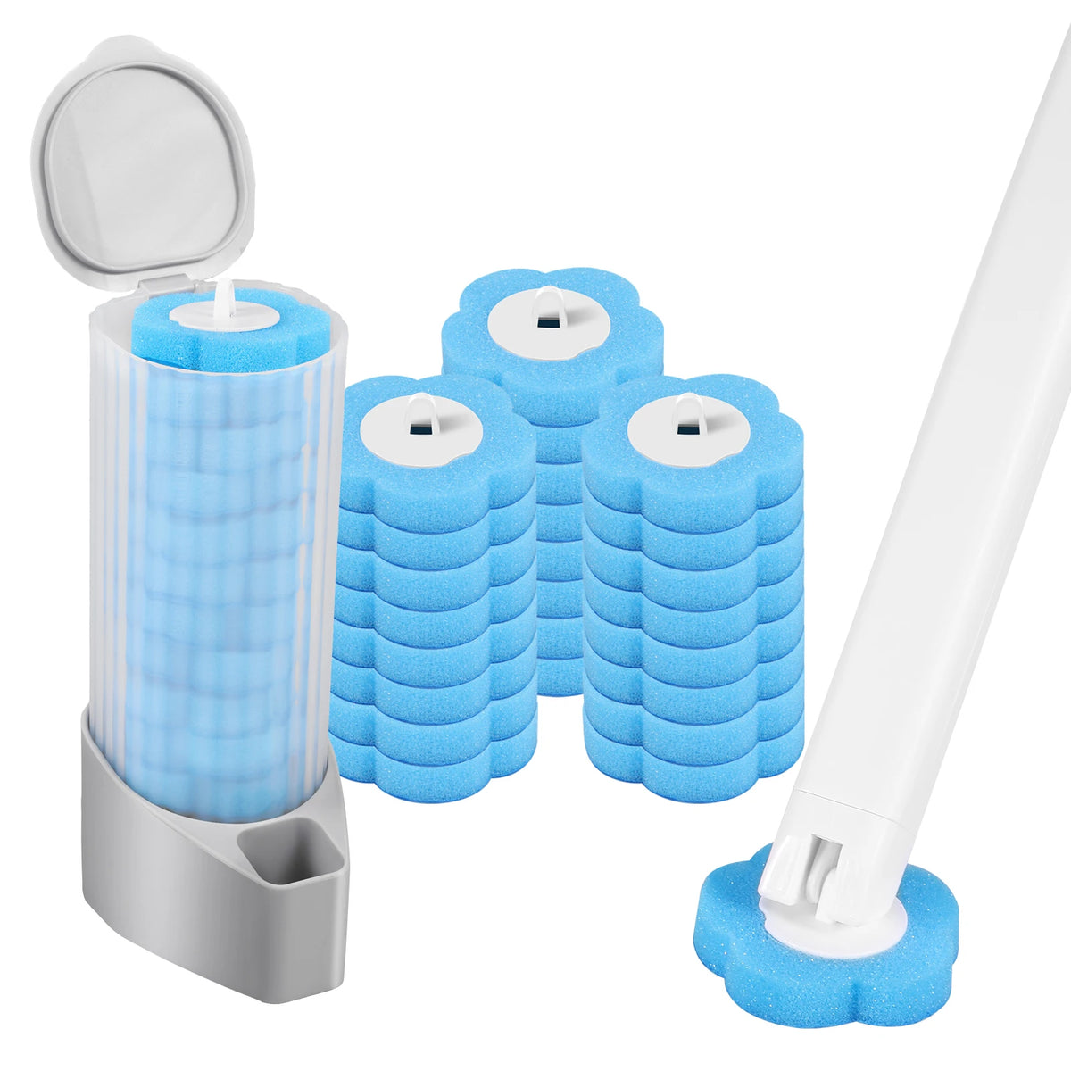 Disposable Scented Brush Heads with Auto Lid Holder & 360° Deep Cleaning