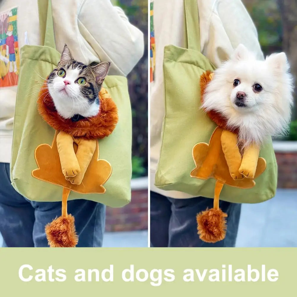 Bolso de Hombro para Mascotas León – Lona de Algodón Suave para Gatos y Perros Pequeños