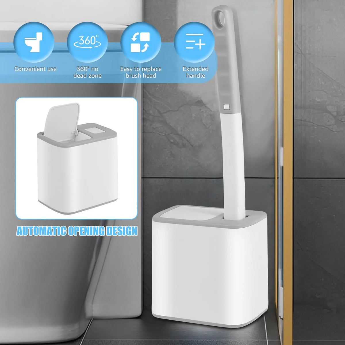 Disposable Scented Brush Heads with Auto Lid Holder & 360° Deep Cleaning