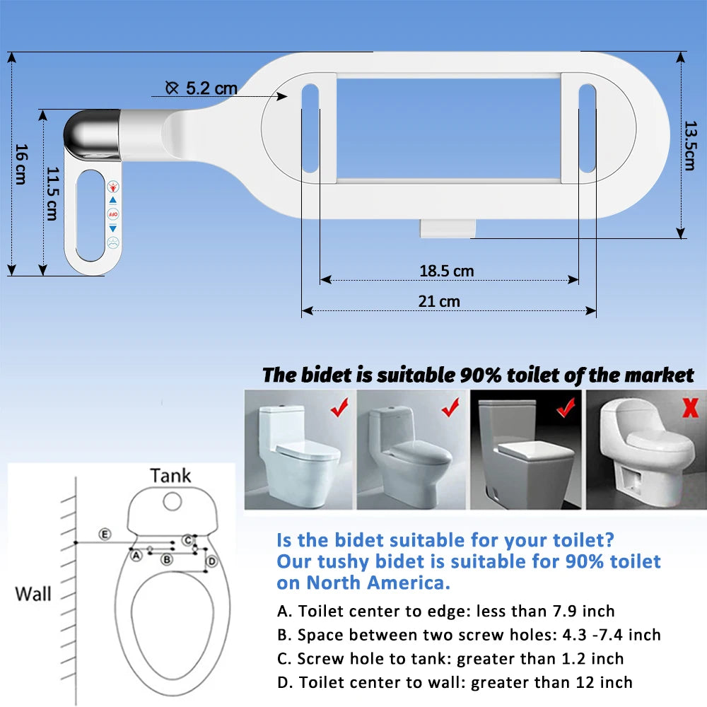 Adjustable Non-Electric Bidet Toilet Seat - Ultra-Thin Installation
