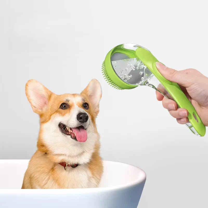 Cepillo de baño para mascotas – Herramienta de aseo todo en uno con dispensador de jabón para perros y gatos