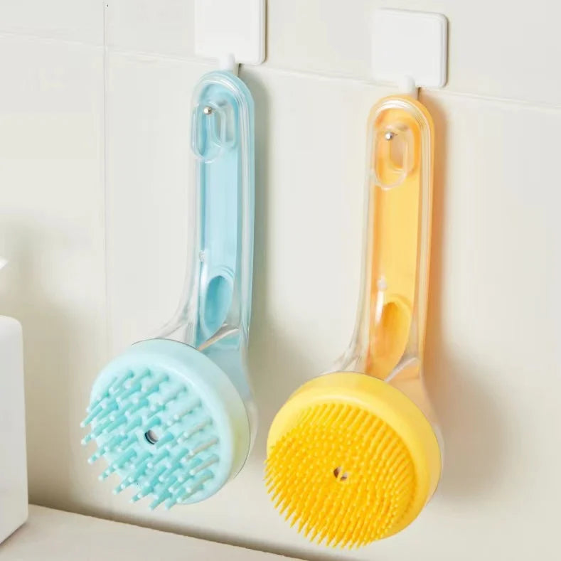 Cepillo de baño para mascotas – Herramienta de aseo todo en uno con dispensador de jabón para perros y gatos